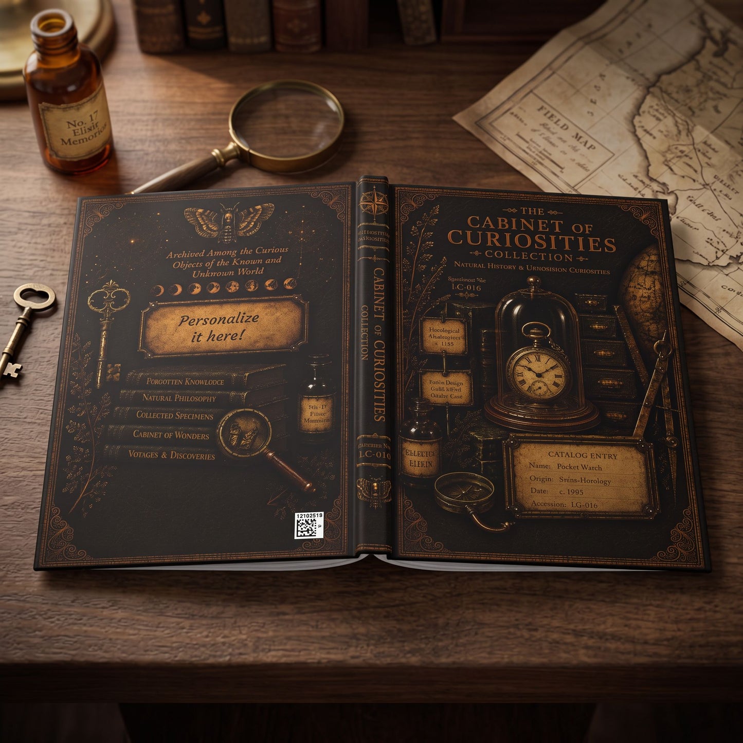 Pocket Watch Journal, Personalized Cabinet of Curiosities Hardcover Notebook, Victorian Gift