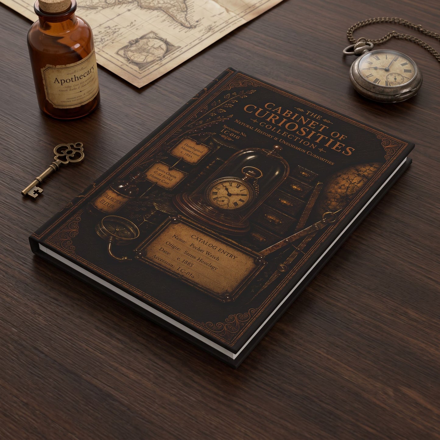Pocket Watch Journal, Personalized Cabinet of Curiosities Hardcover Notebook, Victorian Gift