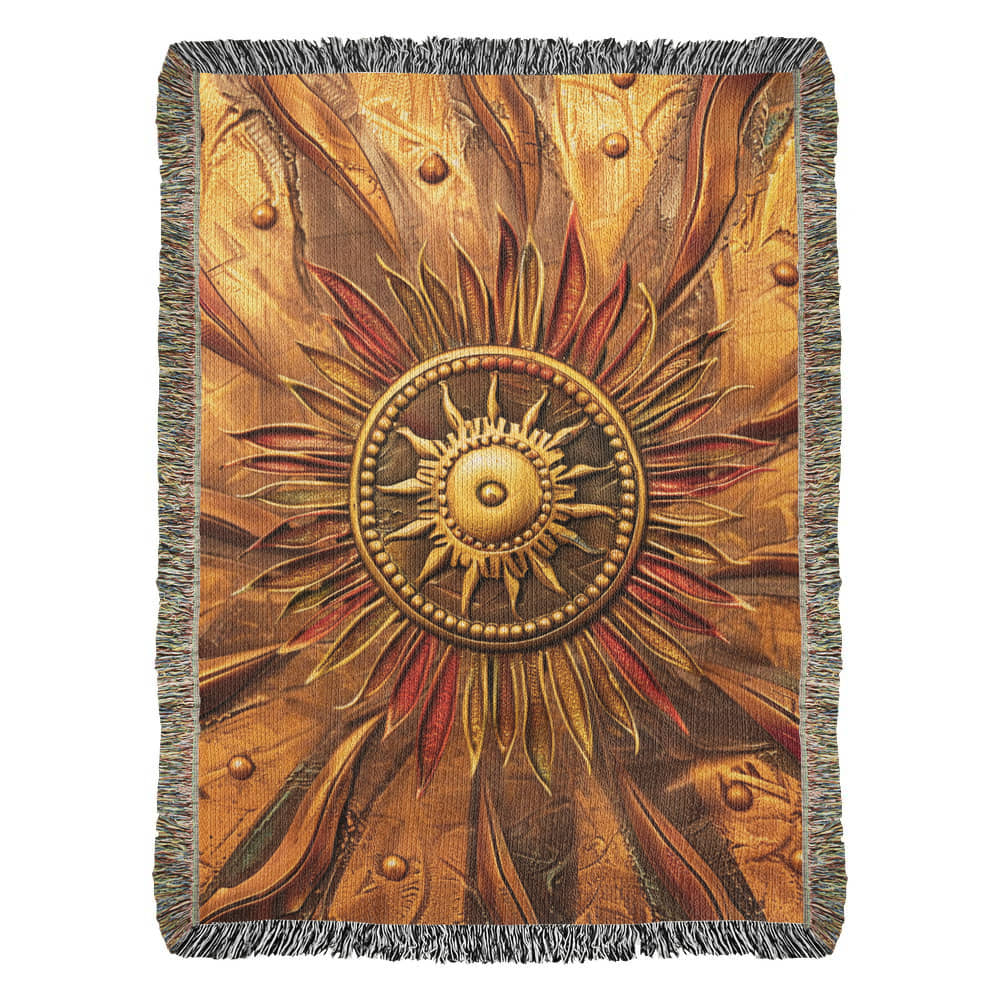 Embossed Sunburst Blanket – Golden Woven Throw | Radiant Boho Decor by Lace & Grit