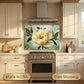 Peony Metal Kitchen Backsplash Panel, Stained Glass Inspired Wall Art