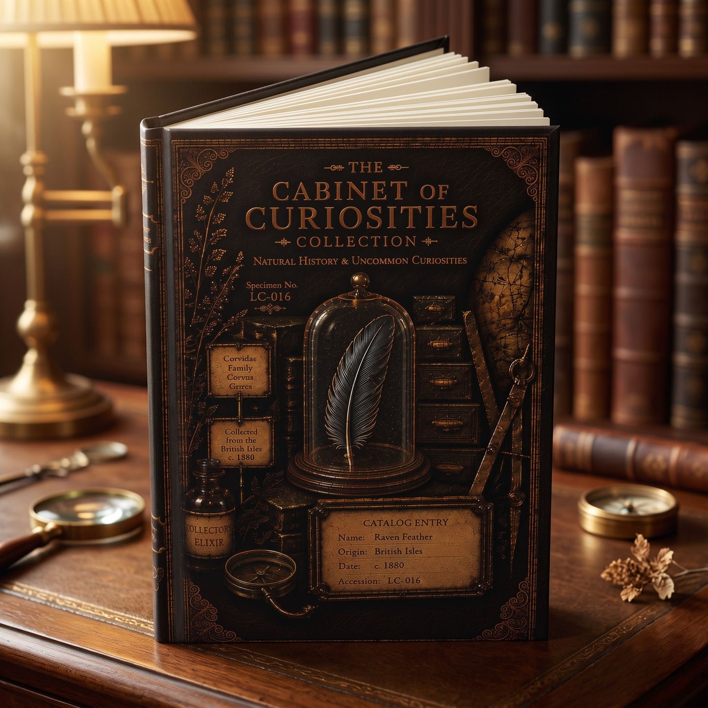 Raven Feather Journal, Personalized Cabinet of Curiosities Hardcover Notebook, Dark Academia Gift