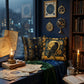 Celestial Raven Lore Pillow | Dark Academia Gothic Library Decor