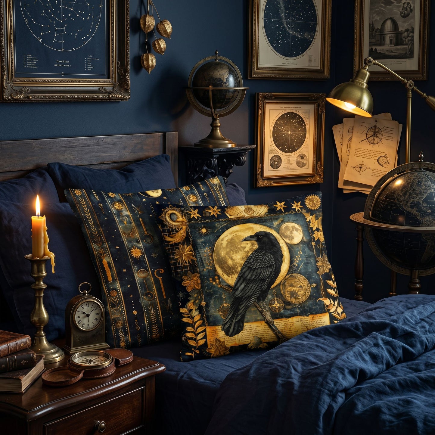 Celestial Raven Lore Pillow | Dark Academia Gothic Library Decor