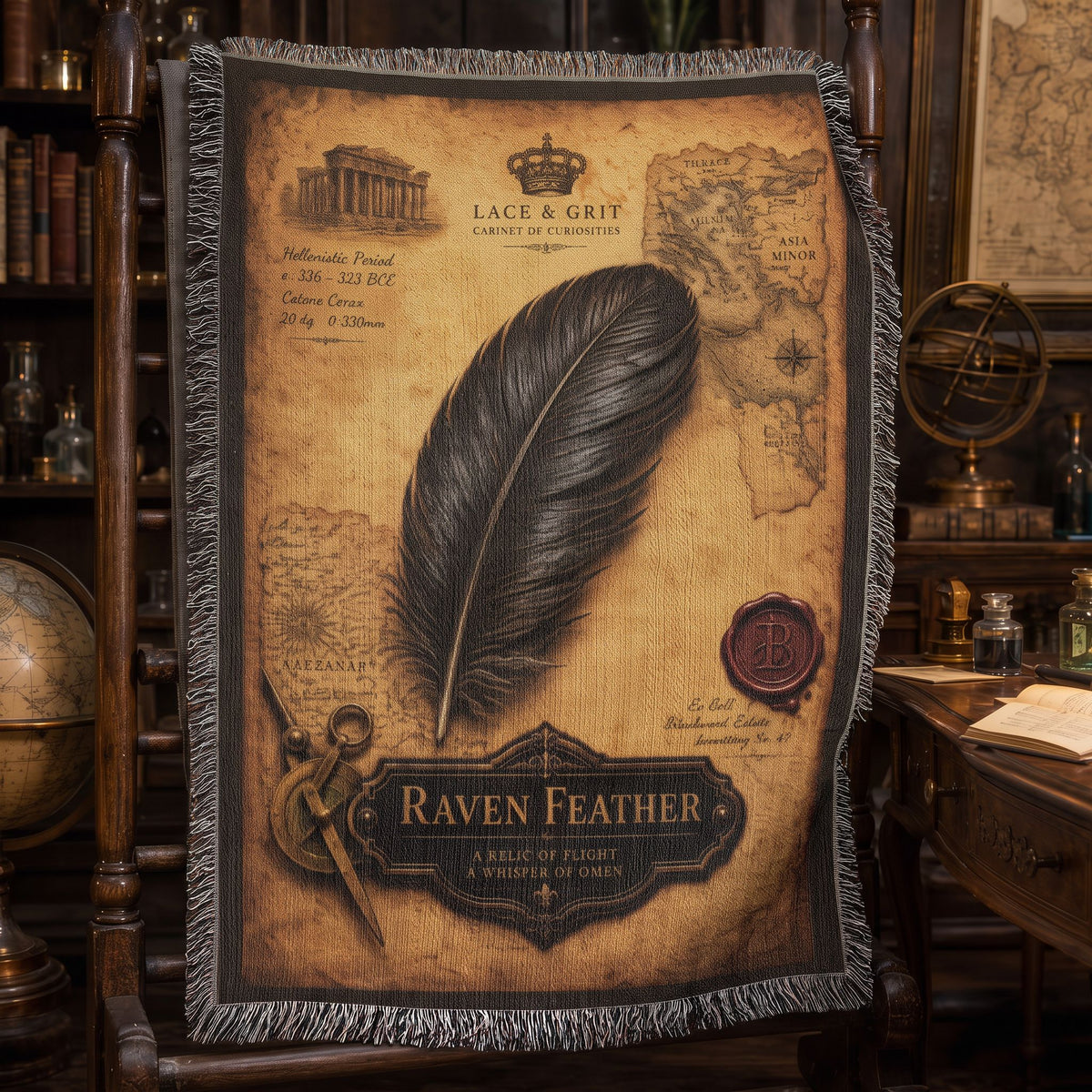 Raven Study Woven Throw Blanket | Cabinet of Curiosities Decor | Cotton Tapestry | Gothic Nature Gift