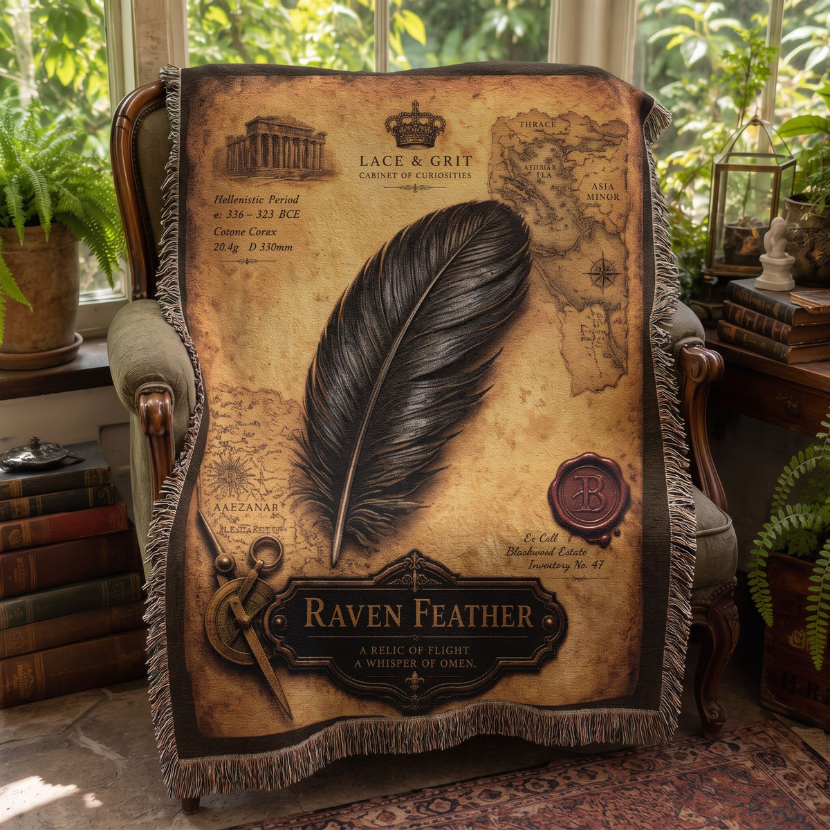 Raven Study Woven Throw Blanket | Cabinet of Curiosities Decor | Cotton Tapestry | Gothic Nature Gift