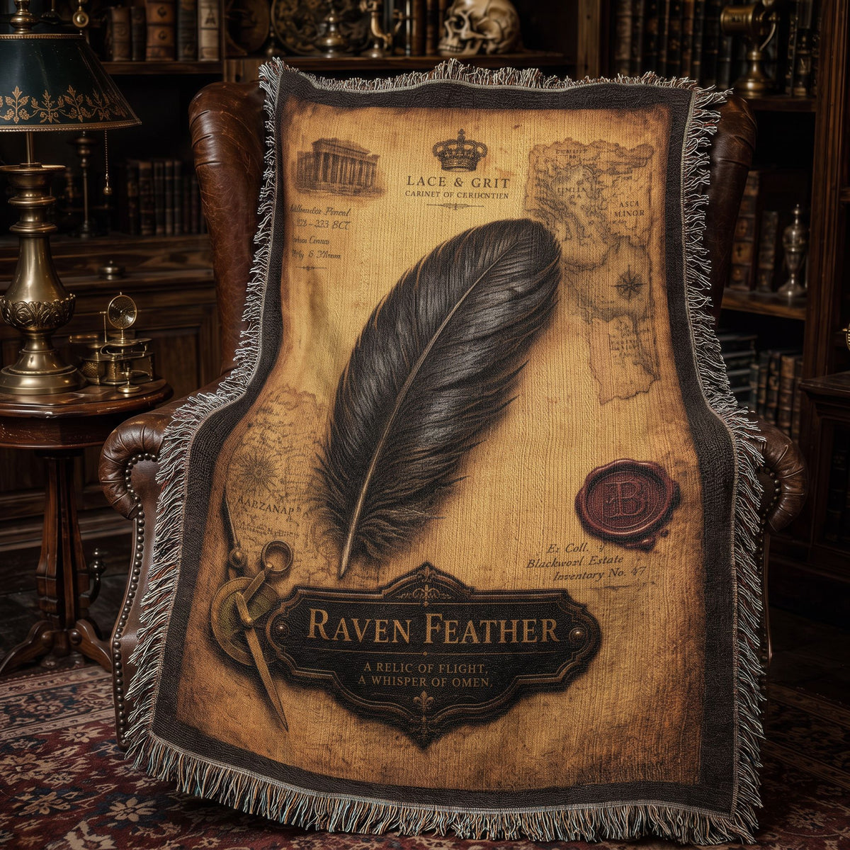 Raven Study Woven Throw Blanket | Cabinet of Curiosities Decor | Cotton Tapestry | Gothic Nature Gift