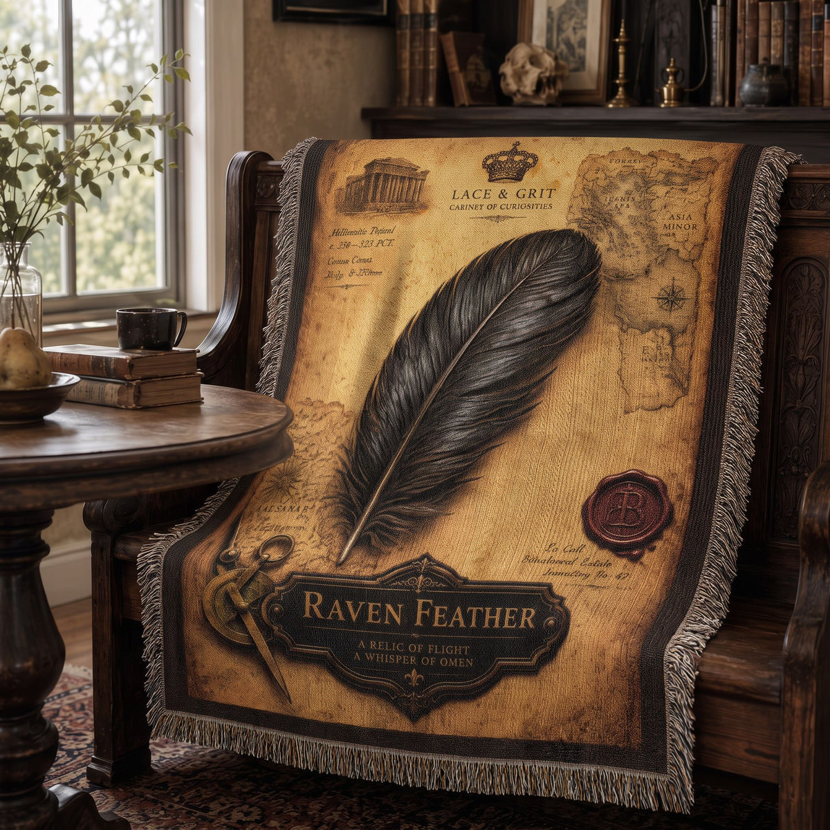 Raven Study Woven Throw Blanket | Cabinet of Curiosities Decor | Cotton Tapestry | Gothic Nature Gift