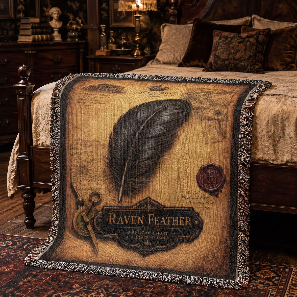 Raven Study Woven Throw Blanket | Cabinet of Curiosities Decor | Cotton Tapestry | Gothic Nature Gift
