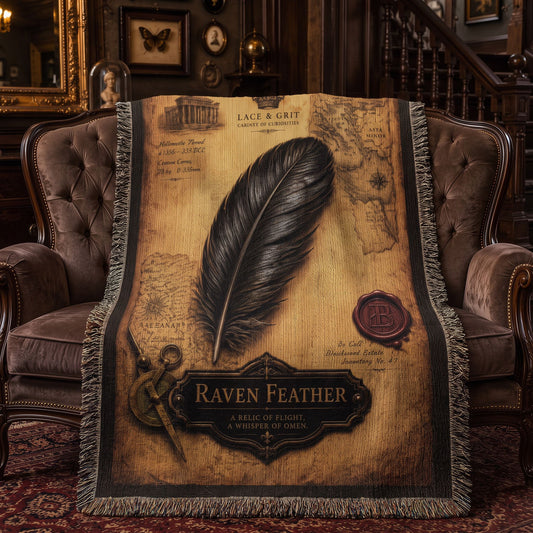 Raven Study Woven Throw Blanket | Cabinet of Curiosities Decor | Cotton Tapestry | Gothic Nature Gift