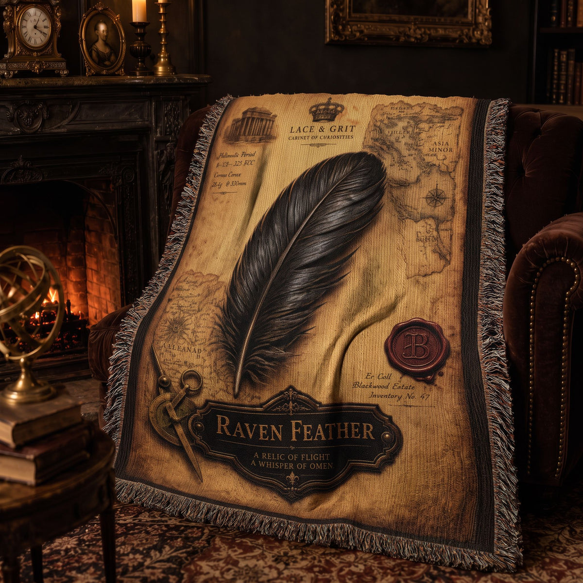 Raven Study Woven Throw Blanket | Cabinet of Curiosities Decor | Cotton Tapestry | Gothic Nature Gift