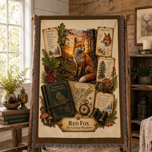 Red Fox Woven Throw Blanket | Woodland Animal Decor | Cotton Tapestry Throw | Naturalist Journal Gift