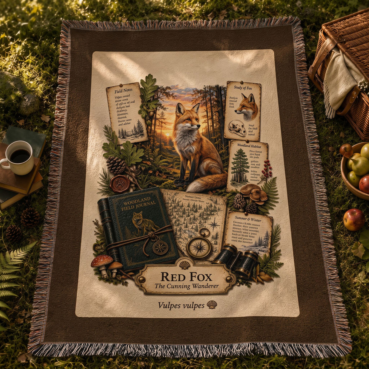 Red Fox Woven Throw Blanket | Woodland Animal Decor | Cotton Tapestry Throw | Naturalist Journal Gift