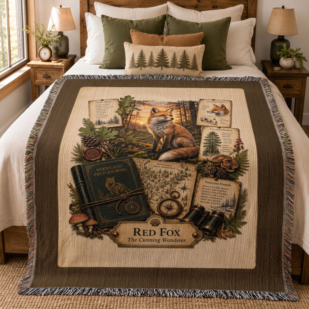 Red Fox Woven Throw Blanket | Woodland Animal Decor | Cotton Tapestry Throw | Naturalist Journal Gift