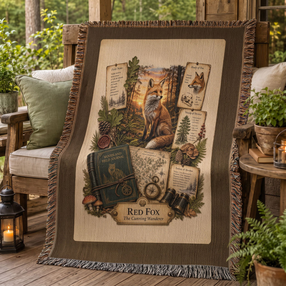 Red Fox Woven Throw Blanket | Woodland Animal Decor | Cotton Tapestry Throw | Naturalist Journal Gift