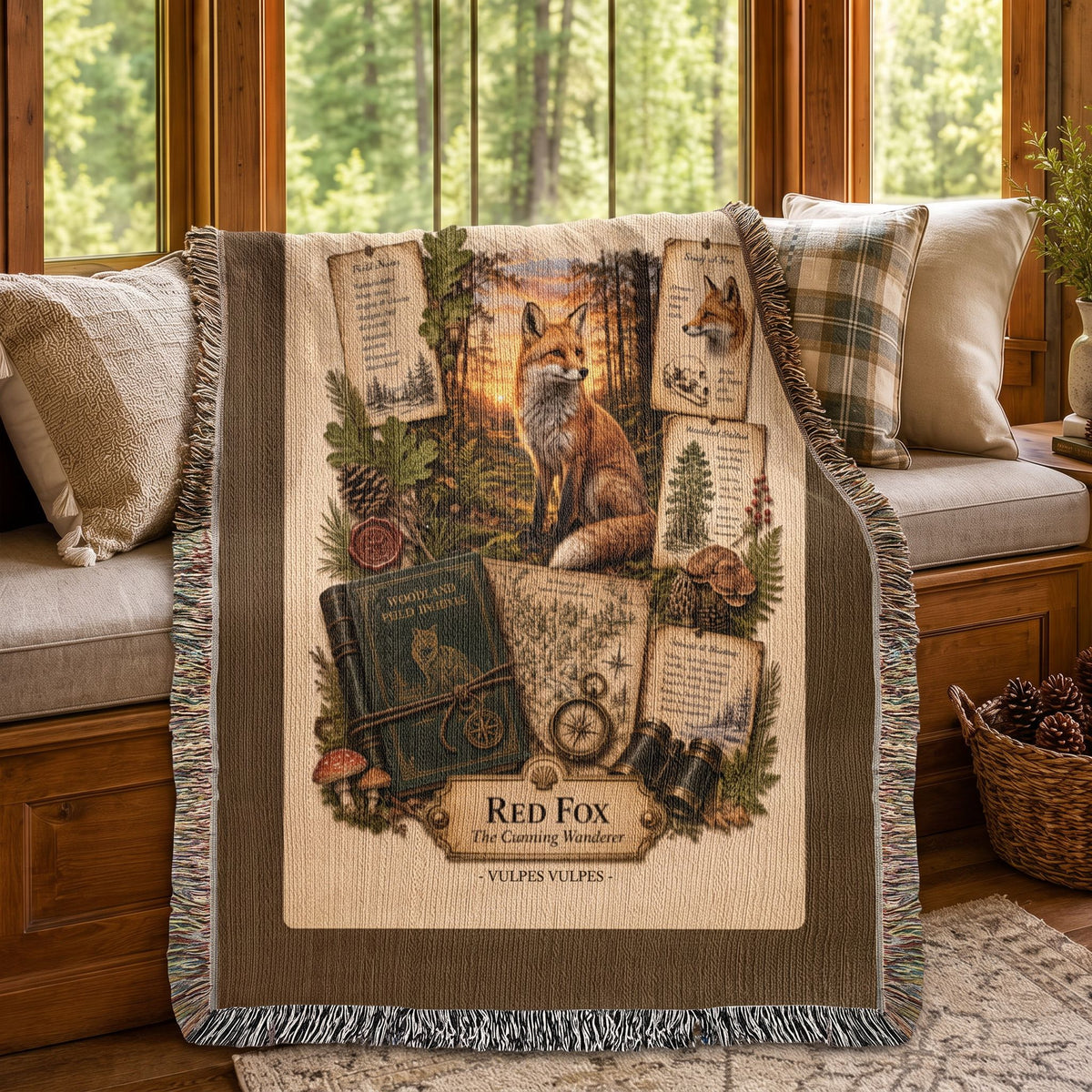 Red Fox Woven Throw Blanket | Woodland Animal Decor | Cotton Tapestry Throw | Naturalist Journal Gift