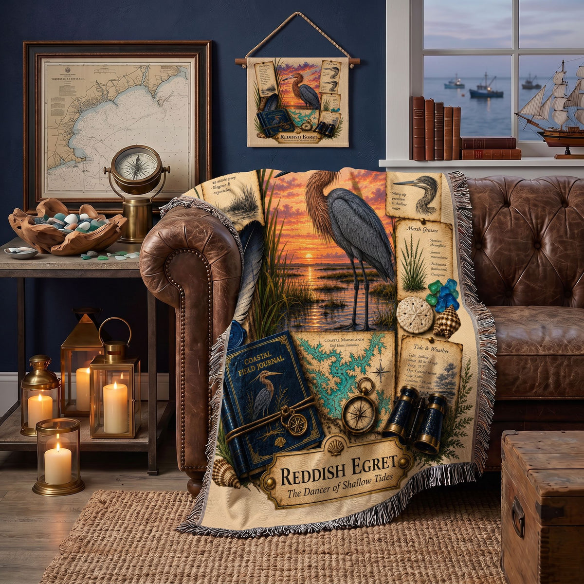 Reddish Egret Woven Throw Blanket | Coastal Bird Decor | Cotton Tapestry Throw | Naturalist Journal Gift