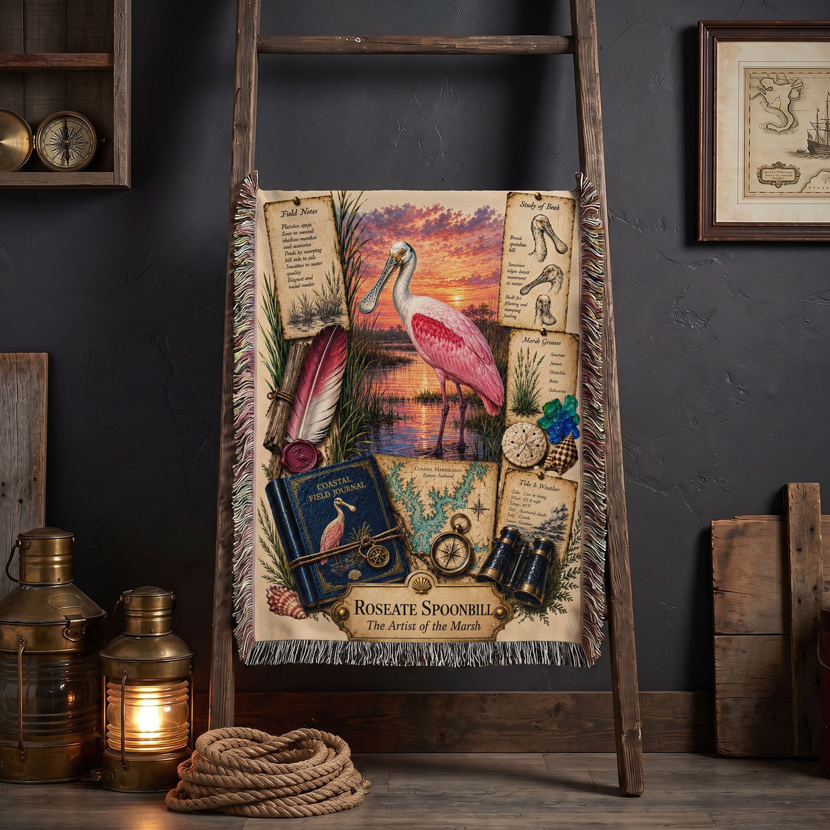 Roseate Spoonbill Woven Throw Blanket | Coastal Bird Decor | Cotton Tapestry Throw | Naturalist Journal Gift