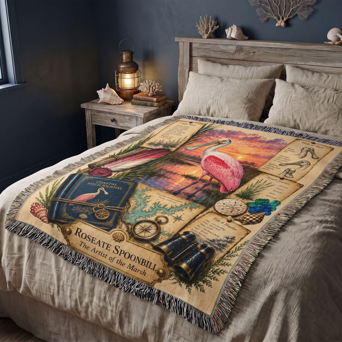 Roseate Spoonbill Woven Throw Blanket | Coastal Bird Decor | Cotton Tapestry Throw | Naturalist Journal Gift