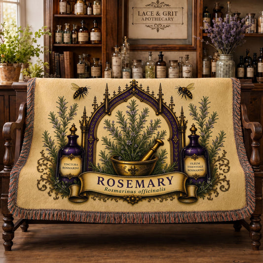 Rosemary Woven Throw Blanket | Botanical Apothecary Decor | Cotton Tapestry Throw | English Cottage Herbal Gift