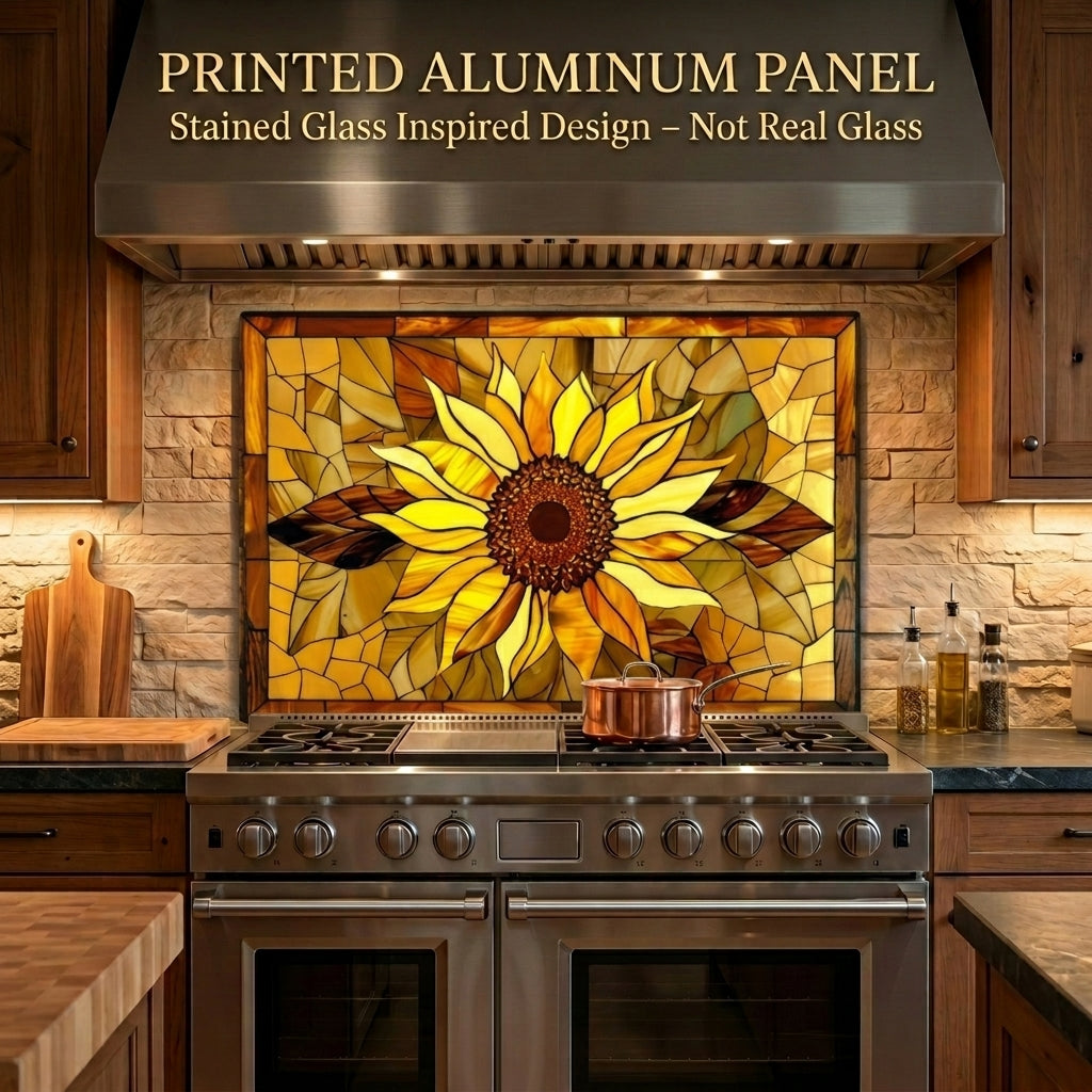 Sunflower Metal Kitchen Backsplash Panel, Stained Glass Inspired Wall Art
