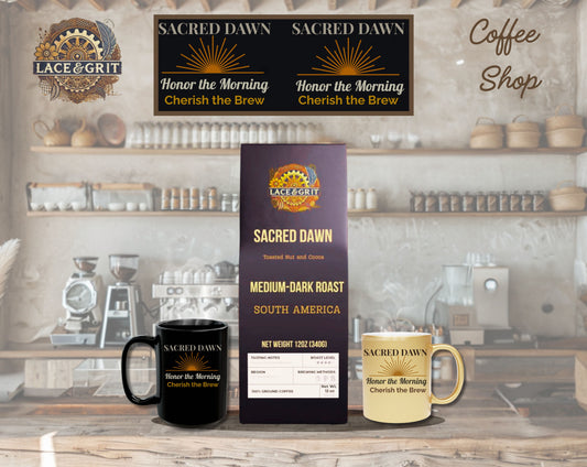 Sacred Dawn Blend | Medium-Dark Roast Coffee | Toasted Nut, Cocoa | (12oz, Whole Bean or Ground)