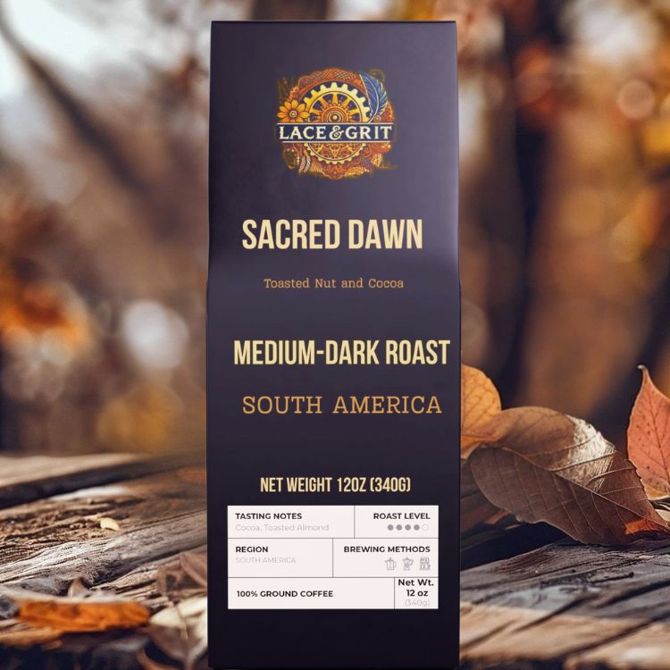 Sacred Dawn Blend | Medium-Dark Roast Coffee | Toasted Nut, Cocoa | (12oz, Whole Bean or Ground)
