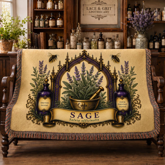 Sage Woven Throw Blanket | Botanical Apothecary Decor | Cotton Tapestry Throw | English Cottage Herbal Gift