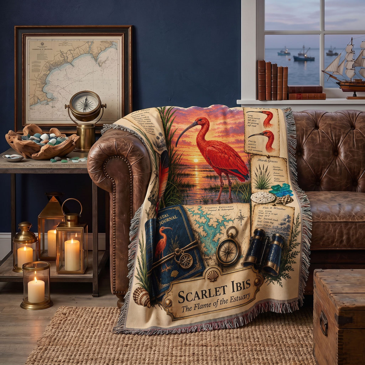 Scarlet Ibis Woven Throw Blanket | Coastal Bird Decor | Cotton Tapestry Throw | Naturalist Journal Gift