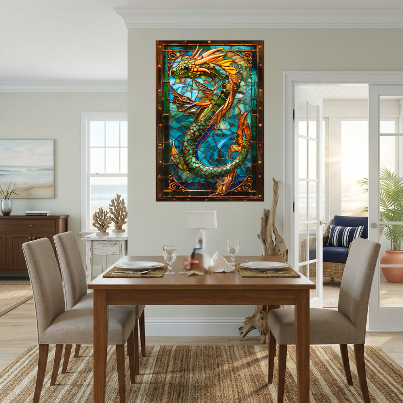 Sea Serpent – Stained Glass Style Metal Wall Art