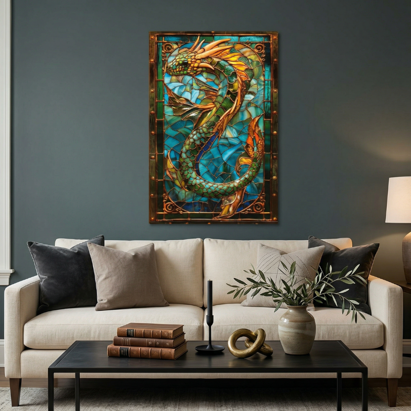 Sea Serpent – Stained Glass Style Metal Wall Art