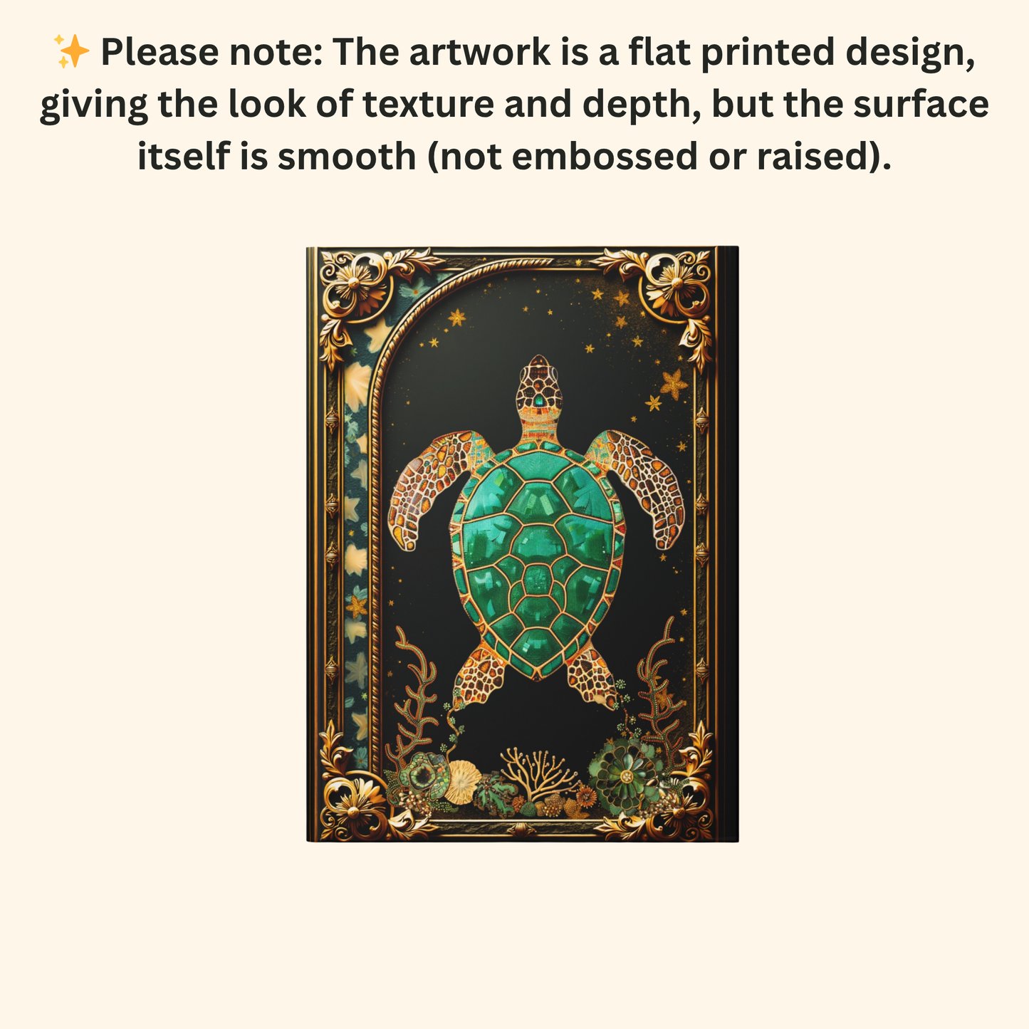 Sea Turtle Journal – Ocean Fantasy Notebook, Gold Filigree Turtle Diary, Personalized Hardcover Journal, Coastal Gift for Ocean Lovers