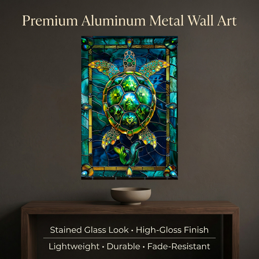 Sea Turtle – Stained Glass Style Metal Wall Art
