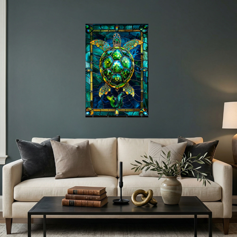 Sea Turtle – Stained Glass Style Metal Wall Art