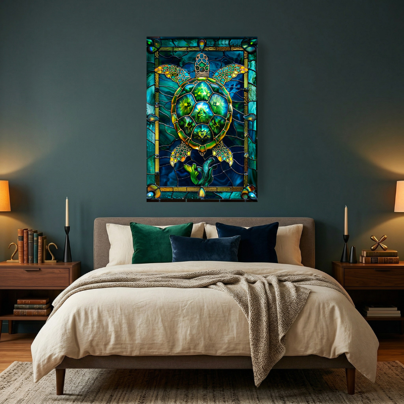 Sea Turtle – Stained Glass Style Metal Wall Art
