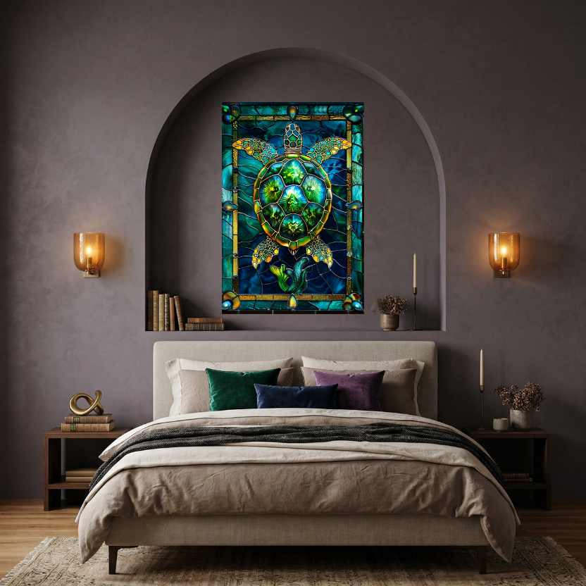Sea Turtle – Stained Glass Style Metal Wall Art