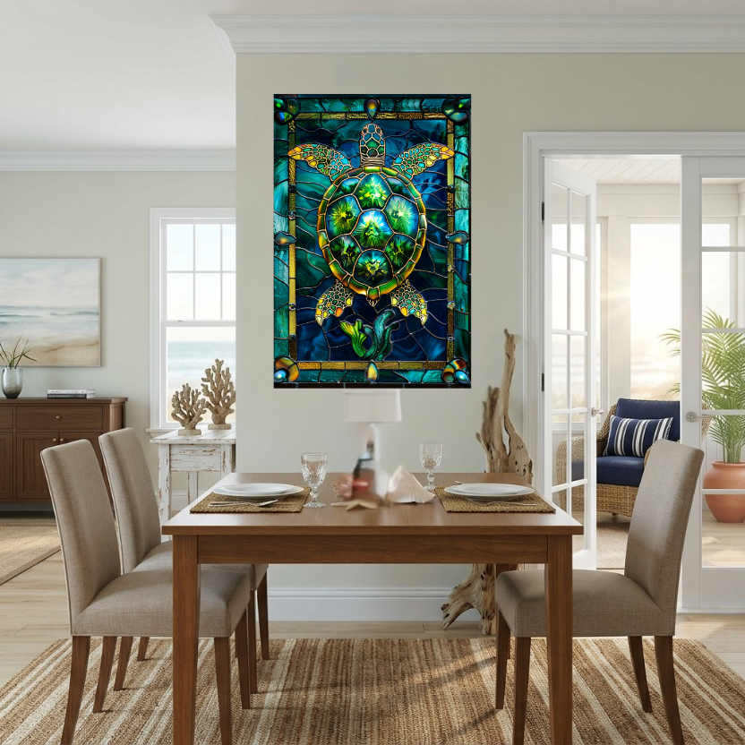 Sea Turtle – Stained Glass Style Metal Wall Art