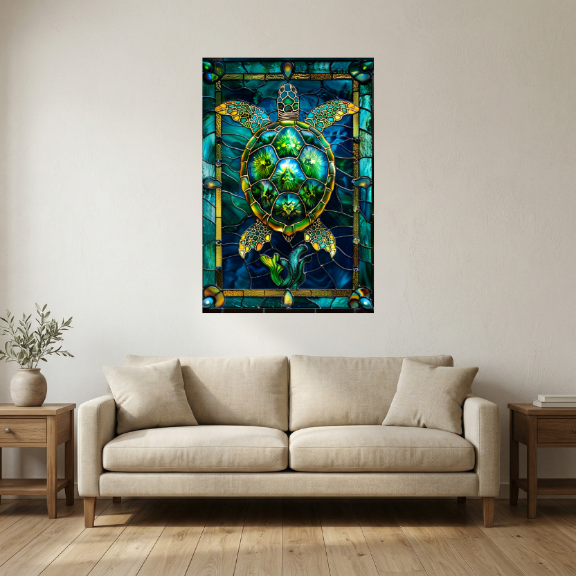Sea Turtle – Stained Glass Style Metal Wall Art