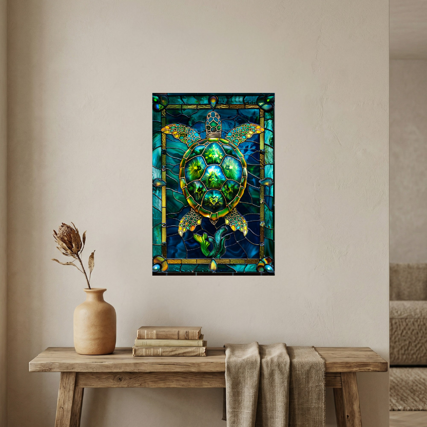 Sea Turtle – Stained Glass Style Metal Wall Art