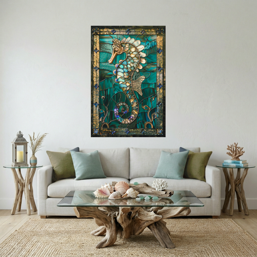 Seahorse – Stained Glass Style Metal Wall Art