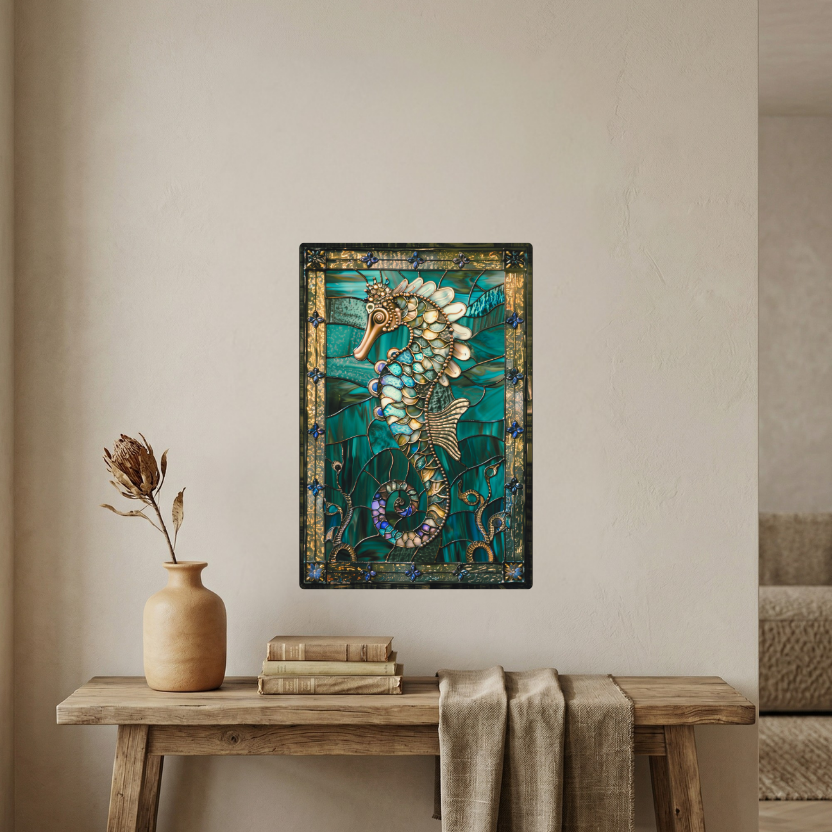 Seahorse – Stained Glass Style Metal Wall Art