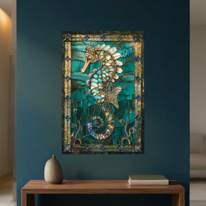 Seahorse – Stained Glass Style Metal Wall Art