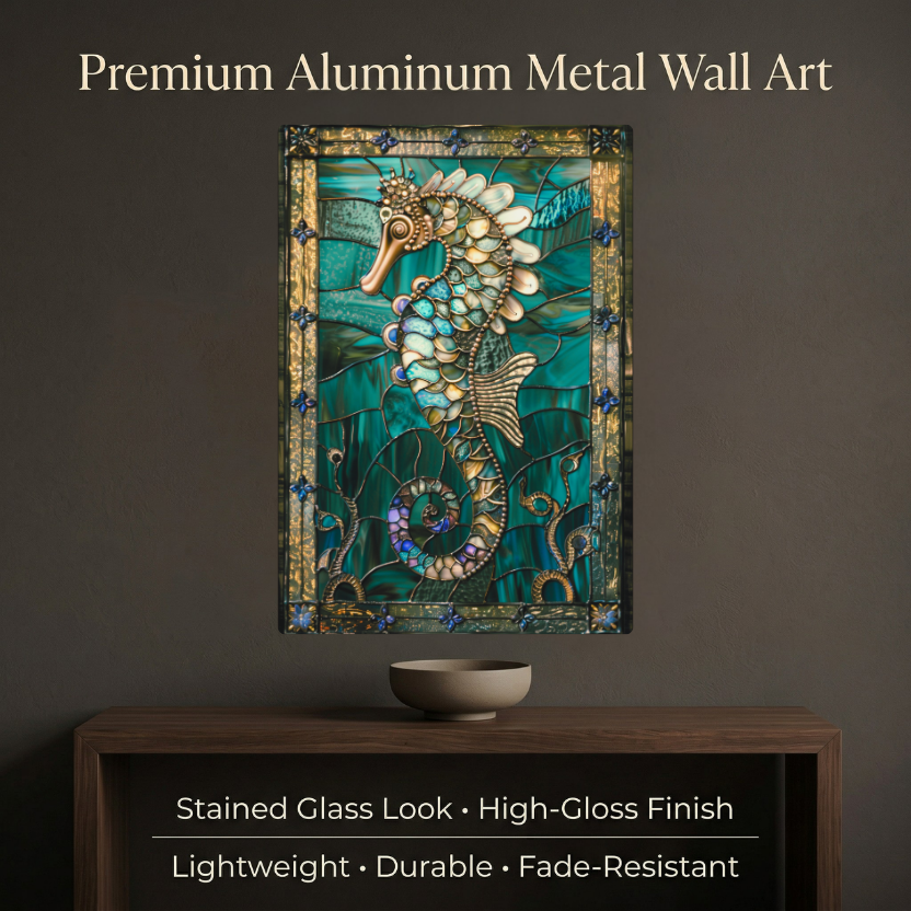 Seahorse – Stained Glass Style Metal Wall Art