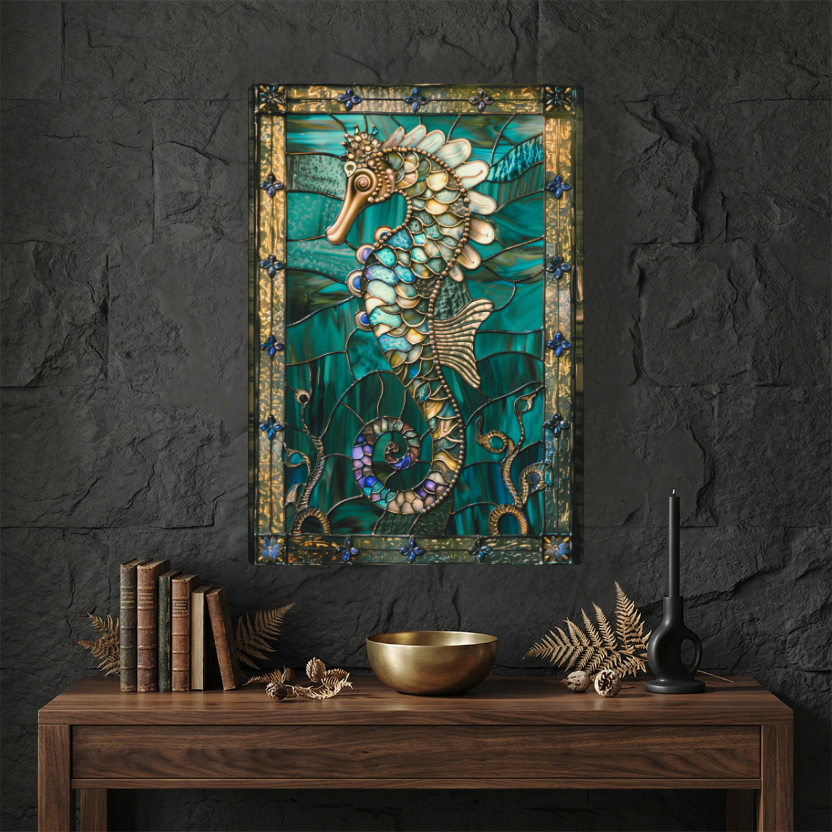 Seahorse – Stained Glass Style Metal Wall Art