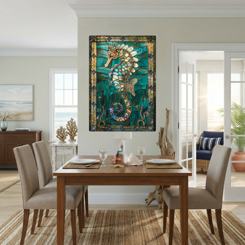 Seahorse – Stained Glass Style Metal Wall Art