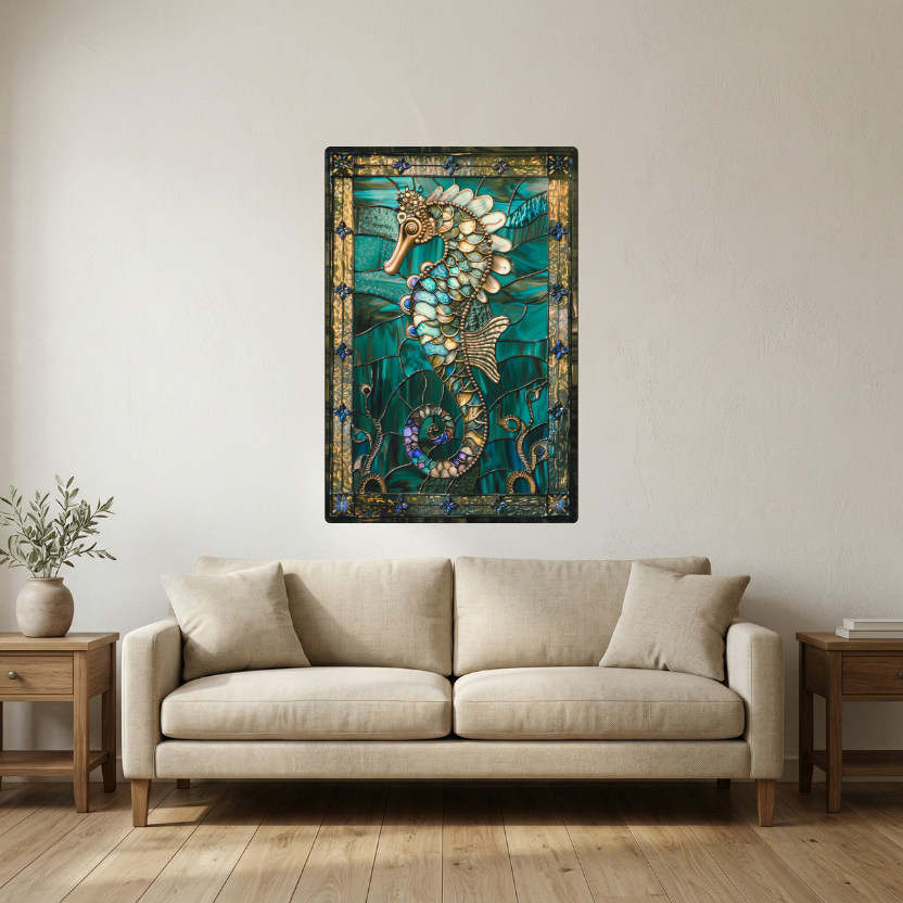 Seahorse – Stained Glass Style Metal Wall Art