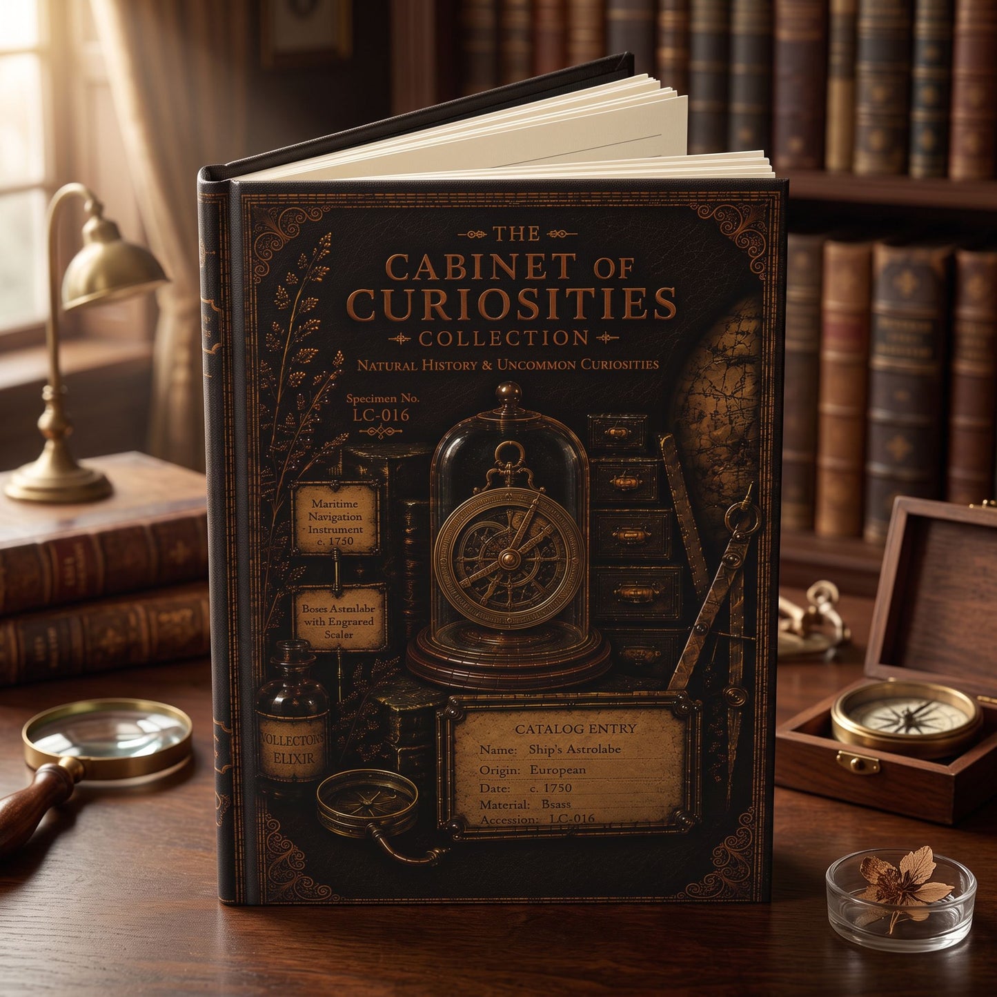Ship's Astrolabe Journal, Personalized Cabinet of Curiosities Hardcover Notebook, Nautical Gift