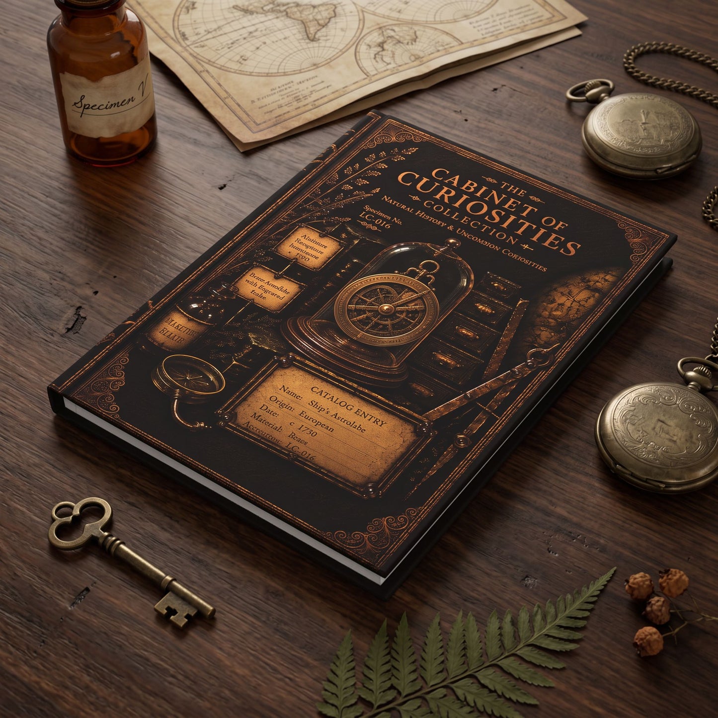 Ship's Astrolabe Journal, Personalized Cabinet of Curiosities Hardcover Notebook, Nautical Gift