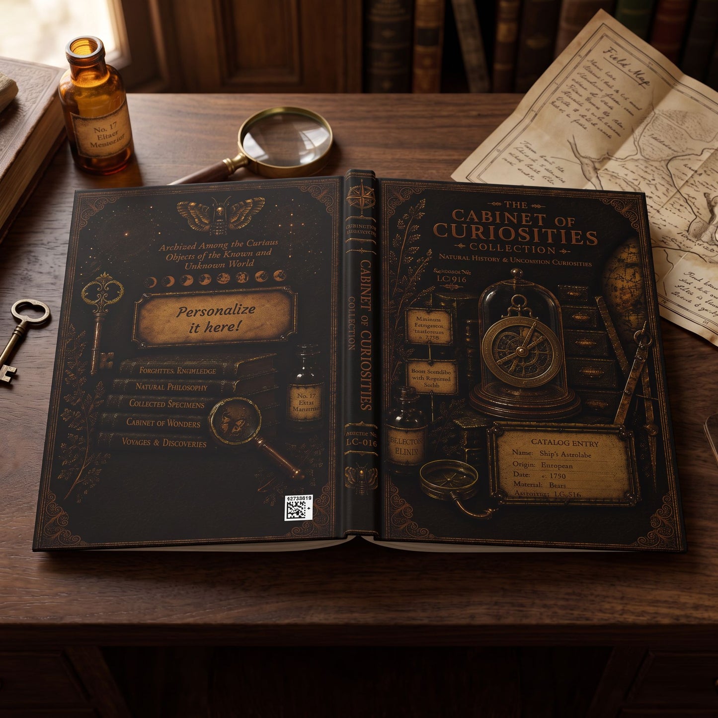 Ship's Astrolabe Journal, Personalized Cabinet of Curiosities Hardcover Notebook, Nautical Gift
