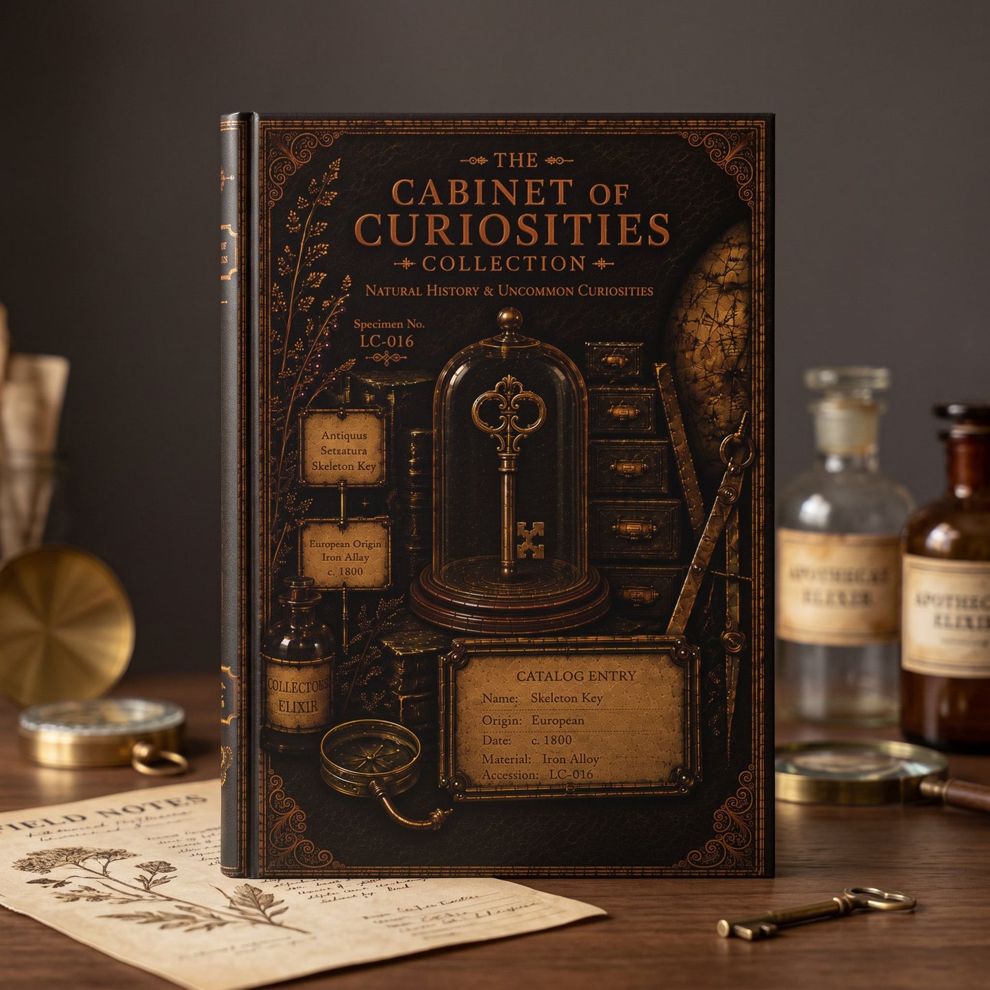 Skeleton Key Journal, Personalized Cabinet of Curiosities Hardcover Notebook, Victorian Gift