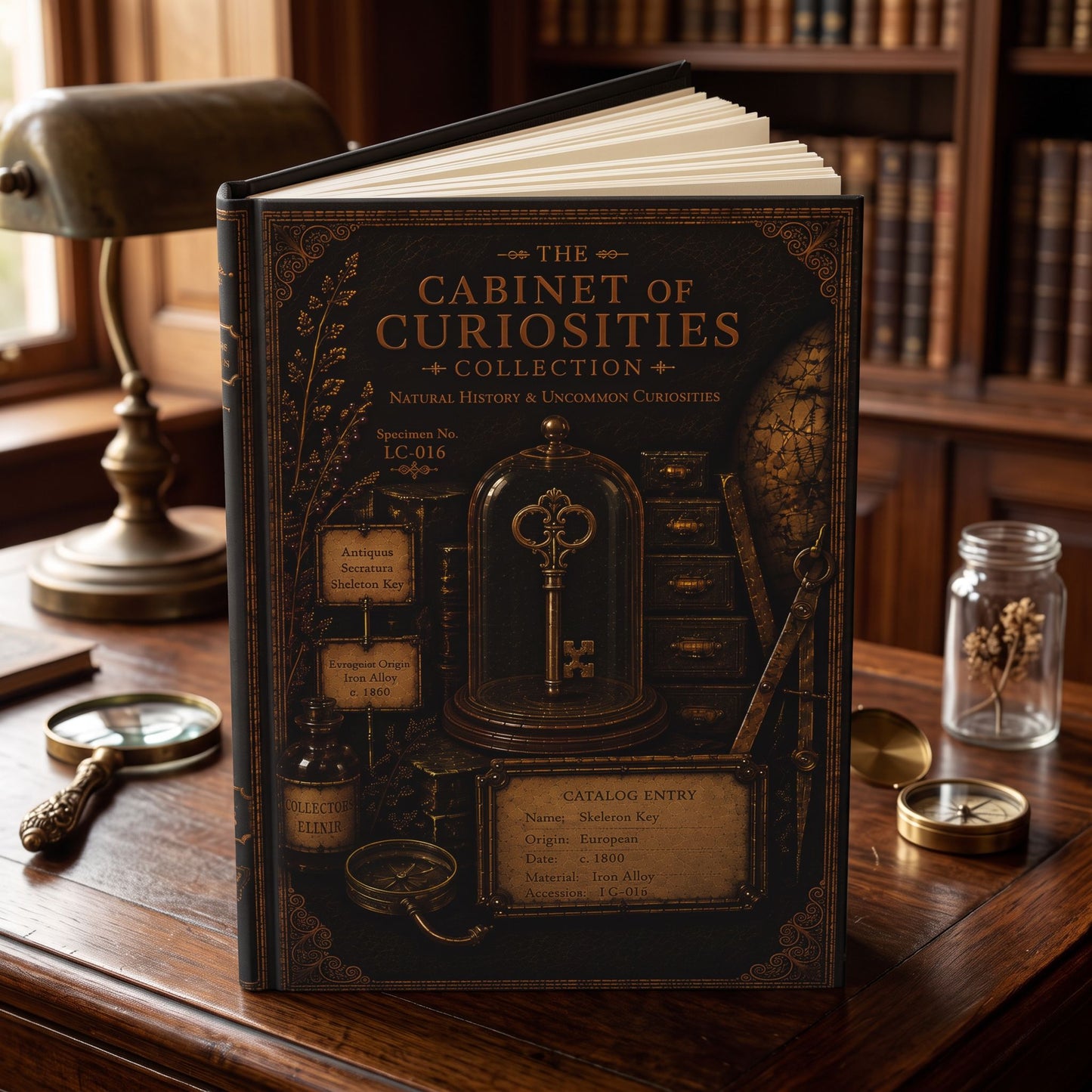 Skeleton Key Journal, Personalized Cabinet of Curiosities Hardcover Notebook, Victorian Gift